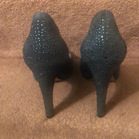 NINE WEST-PRETTY TEAL BLUE SUEDE HI HEEL W/COLORED STONES - Picture 9 of 12